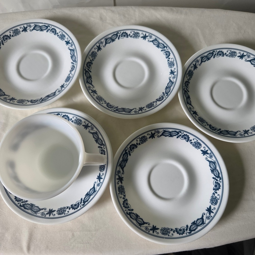 Corning Corelle Old Town Blue Tea Cup and Saucer Set 6‎ Piece Blue Onion Floral